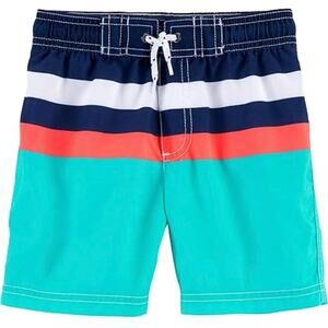 Carter's Boys Swim Trunks Sz 12 Mo Blue Aqua Orange White Stripe‎ NEW